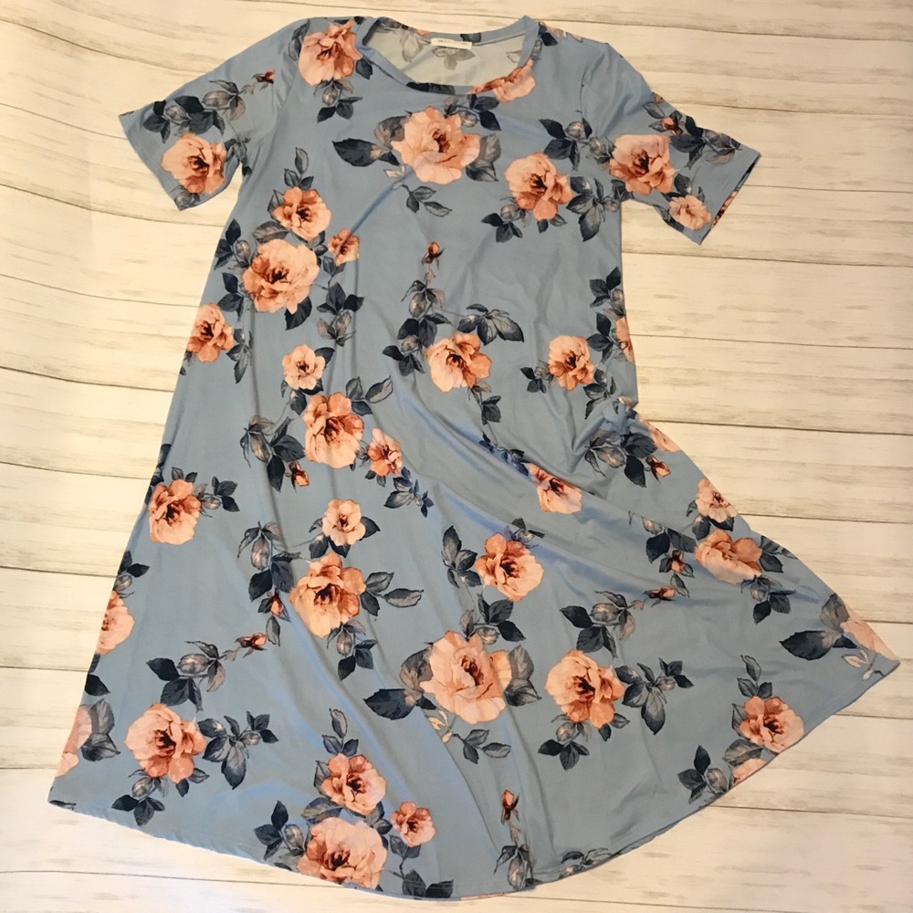 Boutique Dress: blue with pink flowers size L